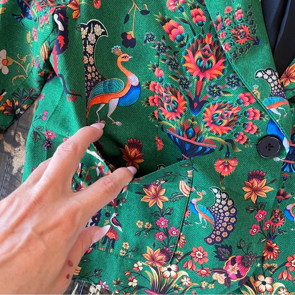 BENARES 💕 Kelly Green Boho Paisley Jacket Blazer Coat - MEDIUM - Picture 10 of 17